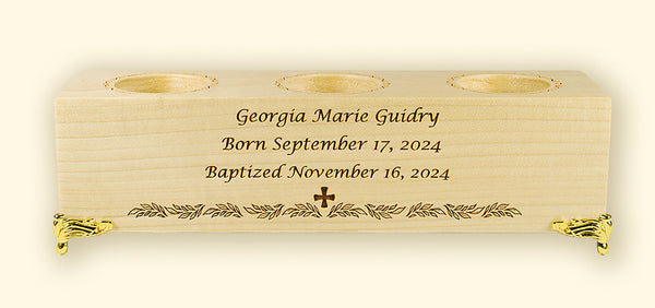 Wooden Laser Engraved Triple Tealight Holder - Baptism – Holy