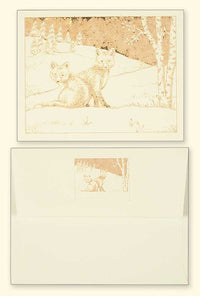 G500 Foxes Laser Engraved Greeting Card with envelope, Cream