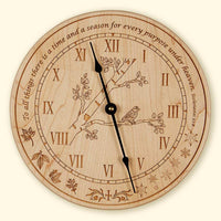 L191 Clock with Branch and Bird, Plain Wood