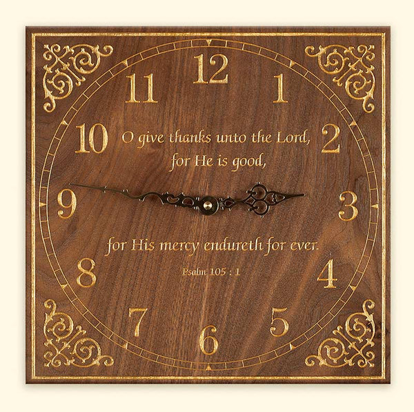Square Black Walnut and Gold Fill Clock with Choice of Inscriptions