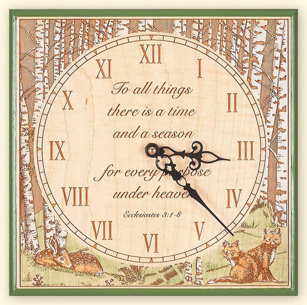 L310 Square Maple Clock with Forest Scene