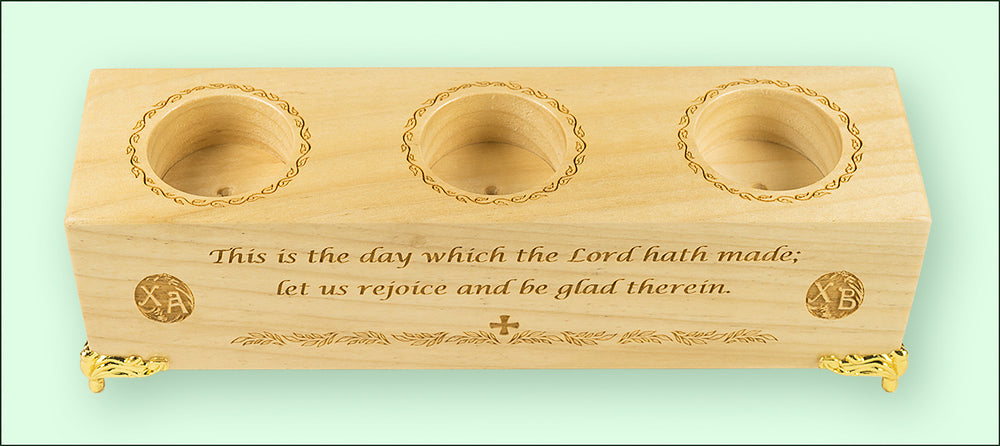 Pascha Wooden Laser Engraved Triple Tealight Holder
