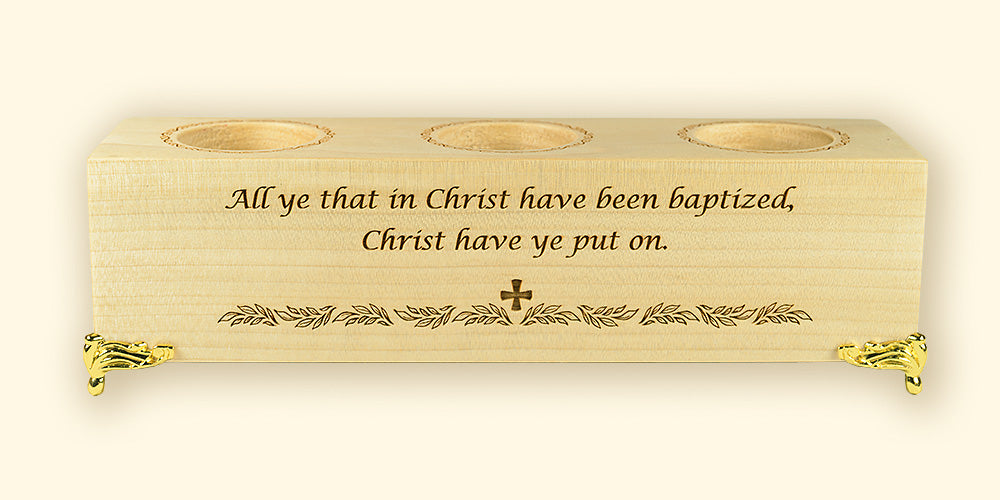 Wooden Laser Engraved Triple Tealight Holder - Baptism
