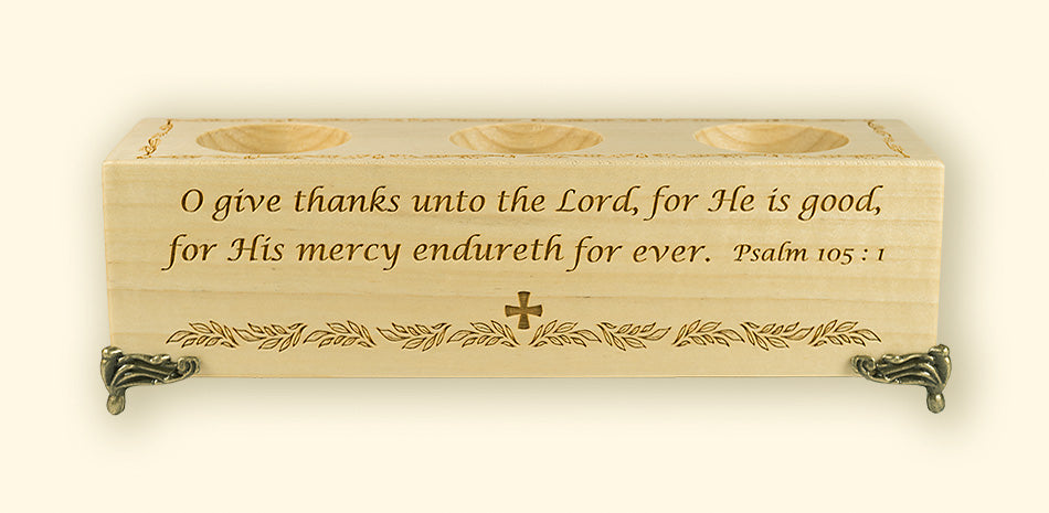 Wooden Laser Engraved Triple Tealight Holder - Thanksgiving – Holy