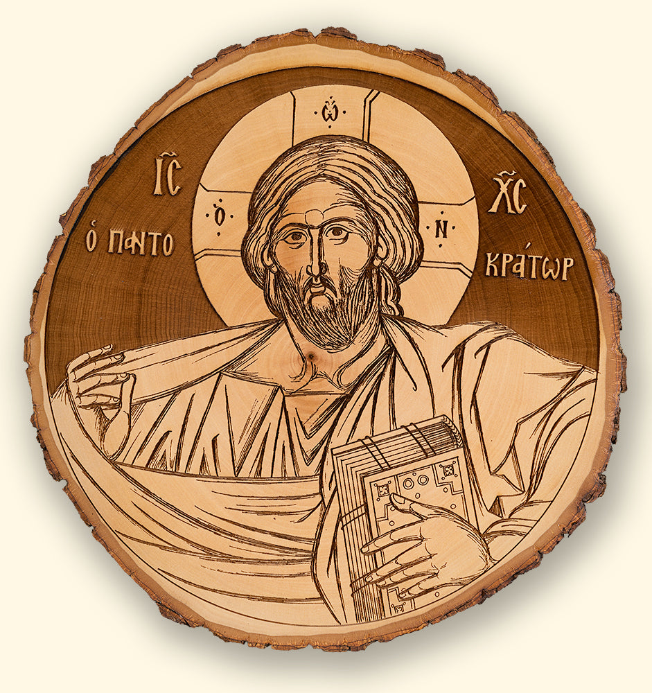 Christ Pantocrator Rustic Laser-engraved Icon