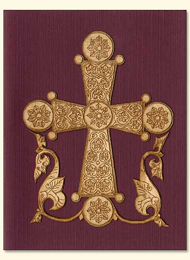 Byzantine Cross and Flowers Wood Veneer Card