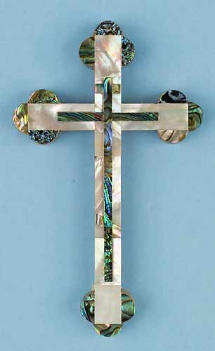 Mother of Pearl Cross with Abalone Decorations