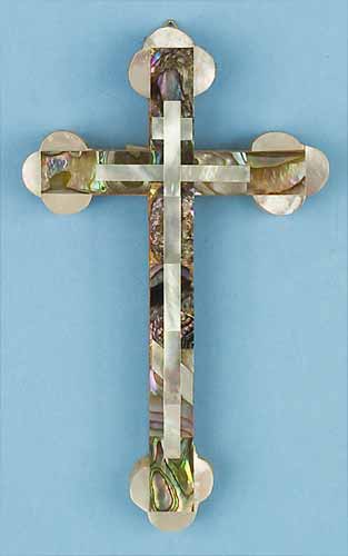 Abalone Cross with Mother of Pearl decorations: 5-1/4'' – Holy