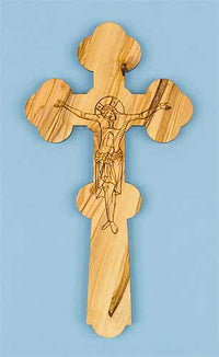 Hand Cross with Etched Crucifix and Nativity Seal on Reverse
