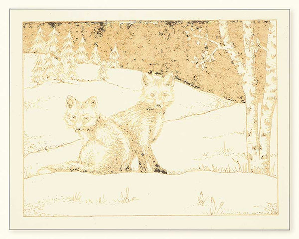 G500 Foxes Laser Engraved Greeting Card, Cream