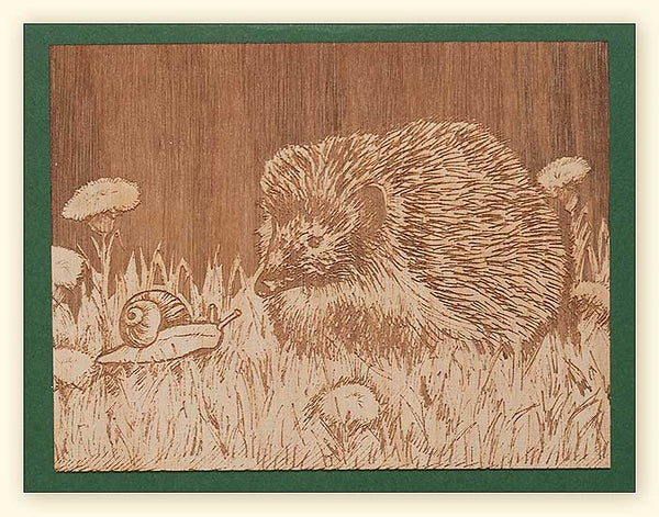 G521 Hedgehog and Snail Wood Veneer Card
