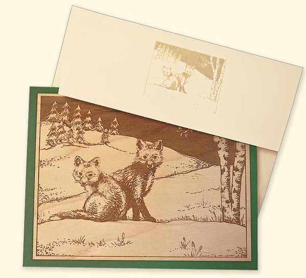 G520 Foxes Wood Veneer Card with envelope