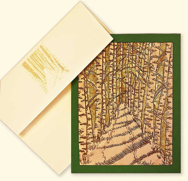 G523 Birc Forest Path Wood Veneer Card