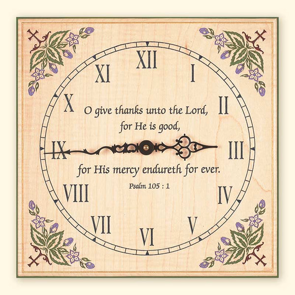 L249 Maple Clock with Cross and Leaf Design