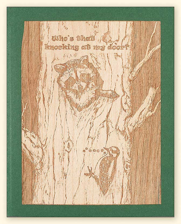 G526 Racoon and Woodpecker Wood Veneer Card