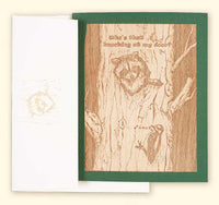 G526 Racoon and Woodpecker Wood Veneer Card with envelope