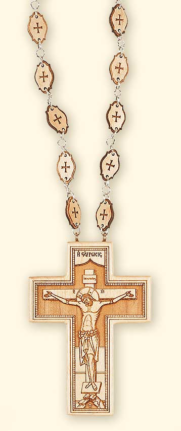 L261 Double sided pectoral cross with wooden chain, front