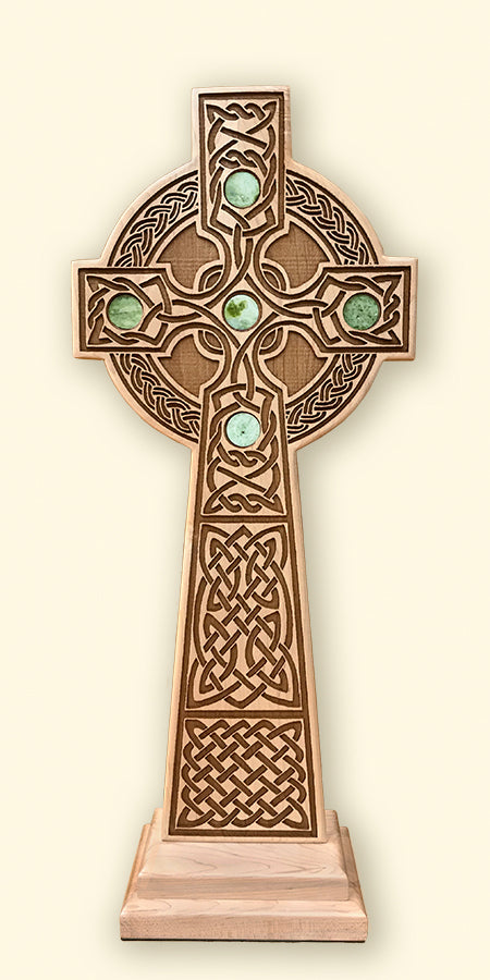 Large Standing Celtic Cross with Iona Greenstone Marble Embellishments