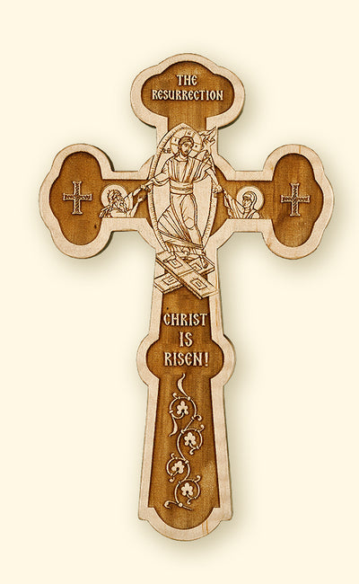 Laser-engraved Handheld Cross with Icons of Resurrection and