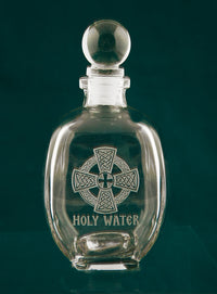 L305 Clear Glass Holy Water Bottle with a sand-carved Celtic Cross design
