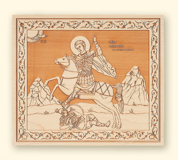 St. Demetrius the Myrrh-streaming on a Horse Laser-engraved Icon Two